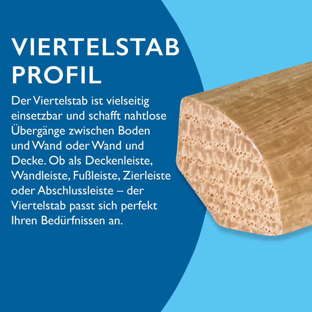 5/10/20/40x Sörnsen Wood Sockelleiste Eiche mit Viertelstab Profil, natur matt, 14 x 14 x 2400 mm