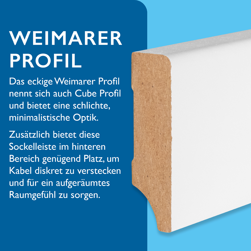 5/10/20/40x Sörnsen Wood Sockelleiste MDF mit Weimarer Profil, weiß, 16 x 58 x 2440 mm