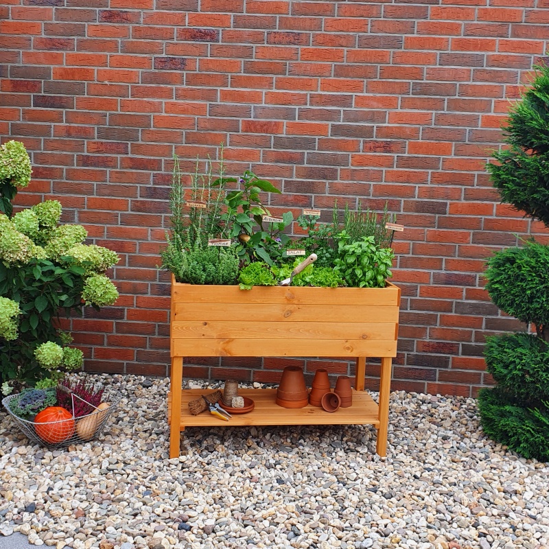 Promadino Hochbeet / Balkon-Kräuterbeet auf Beinen, honigbraun