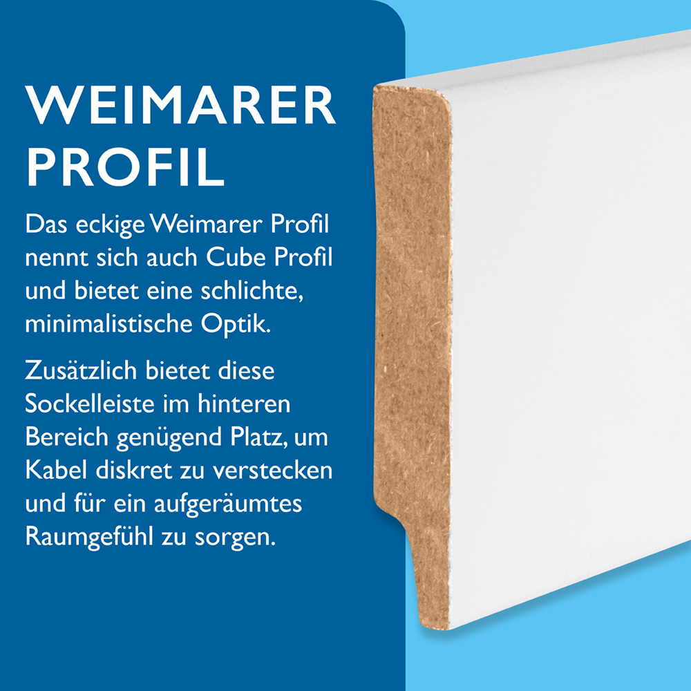 5/10/20/40x Sörnsen Wood Sockelleiste MDF mit Weimarer Profil, weiß, 12 x 68 x 2440 mm